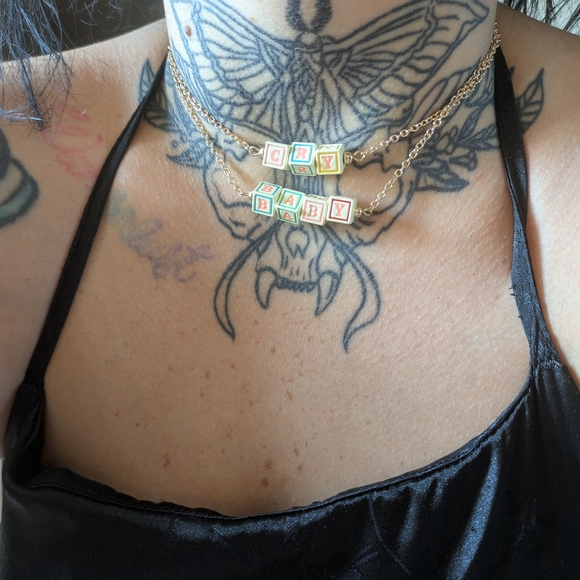 Gold 'Cry Baby' Block Necklace - Picture 1 of 2